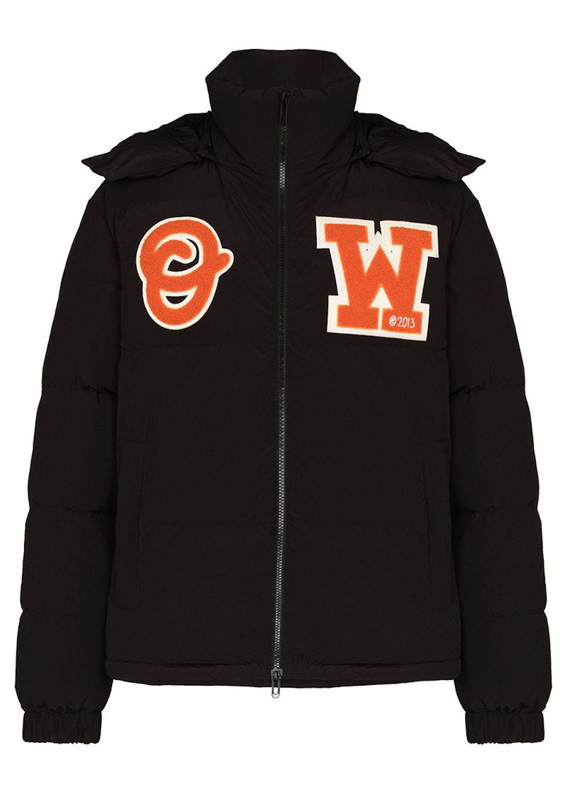 Puffer takki Off-White Logo Patch Puffer Jacket Black/Orange Musta | OMED040C99FAB0011020