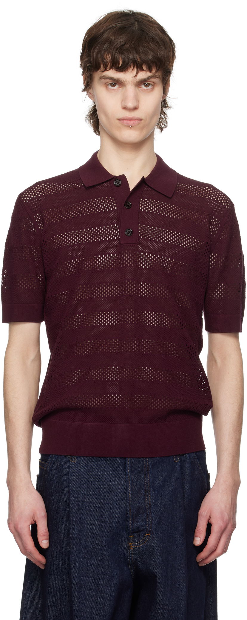 Poolopaita Dries Van Noten Dries Van Noten Open-Knit Polo Burgundia | 251-021213-1701