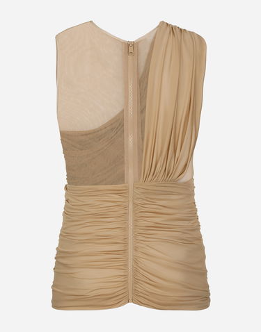 Tankkitoppi Dolce & Gabbana Stretch Tulle T-shirt With Draping Beige | G8RW3TG7M7SS9000, 1