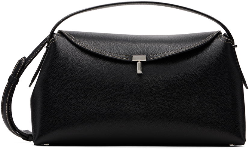 Kangaskassi TOTEME T-Lock Leather Shoulder Bag Musta | 234-WLGBG427-LE0030