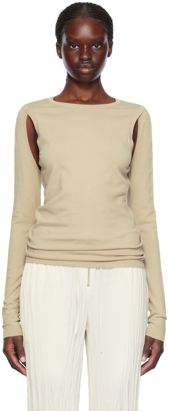 T-paita Helmut Lang Cutout Long Sleeve Beige | O02HW703