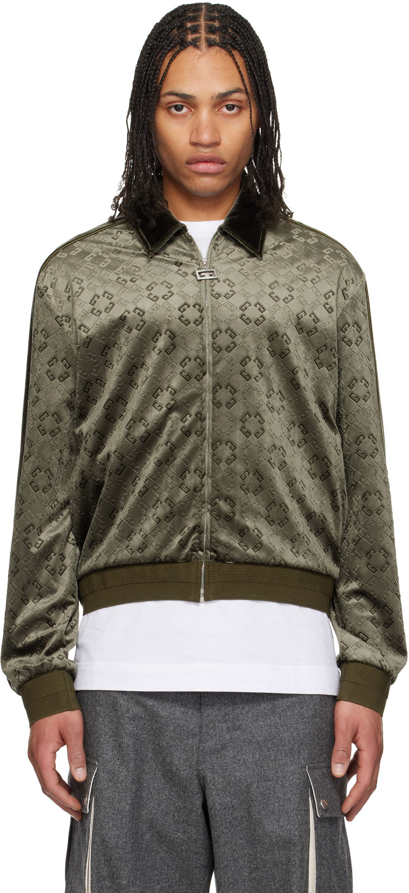Bomber-takki Givenchy Givenchy Monogram 72 Velvet Track Jacket Vihreä | BM01A4316Z300