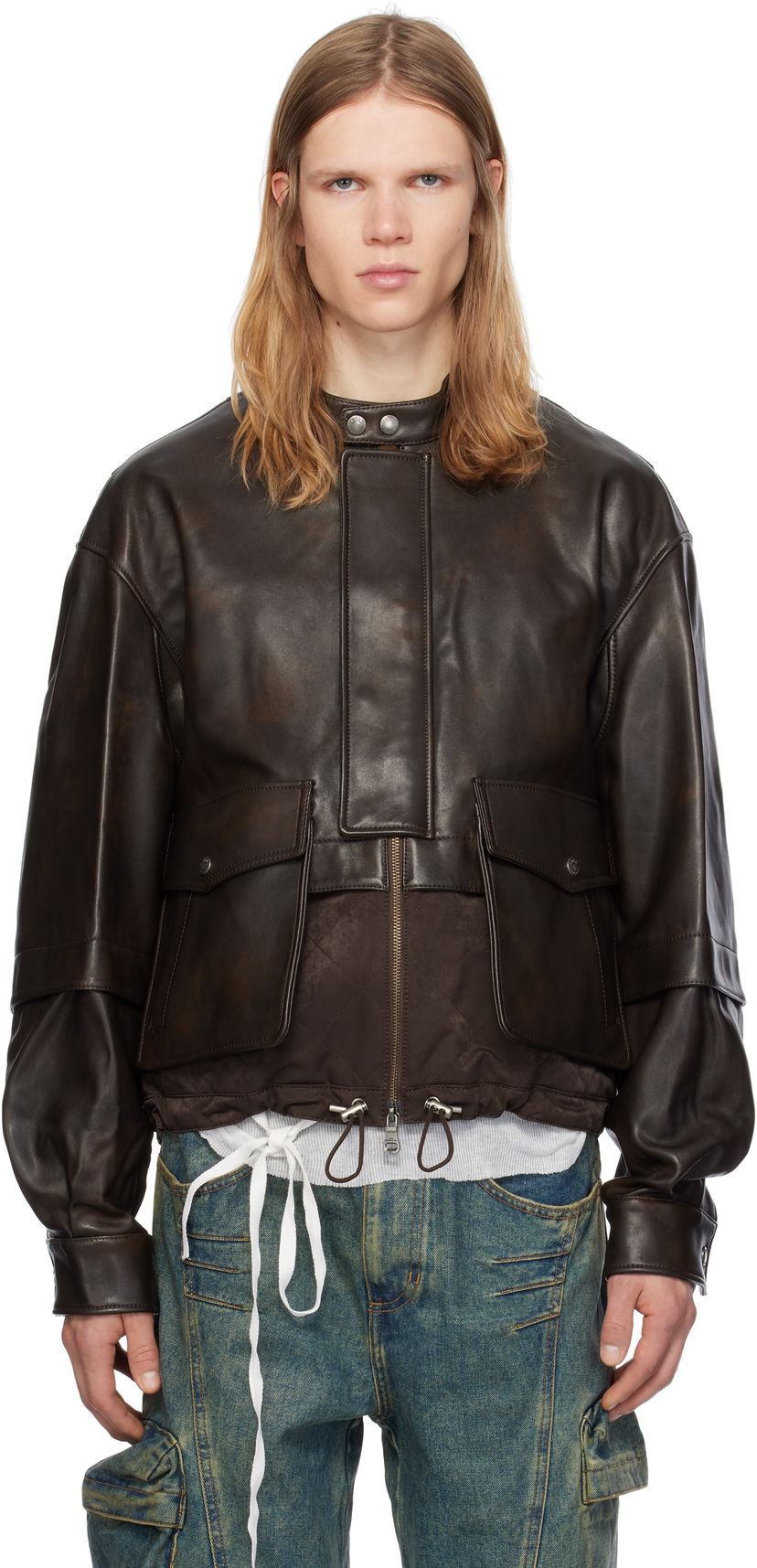 Bomber-takki Andersson Bell Quilted Bomber Leather Jacket Ruskea | awa631m