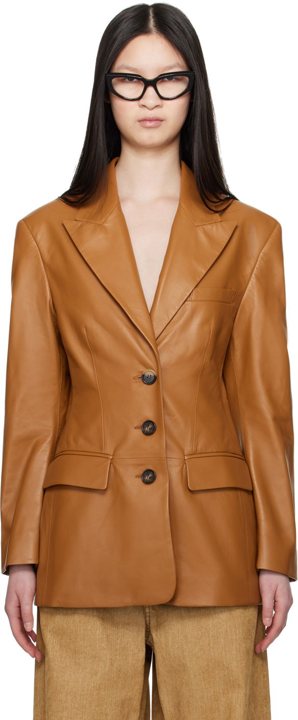 Takki Marni Marni Peaked Lapel Leather Blazer Ruskea | GIMX0247U0 ULA736