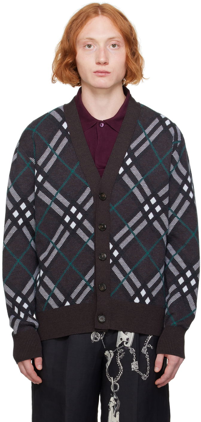 Villapaita Burberry Brown Check Cardigan Musta | 8093496