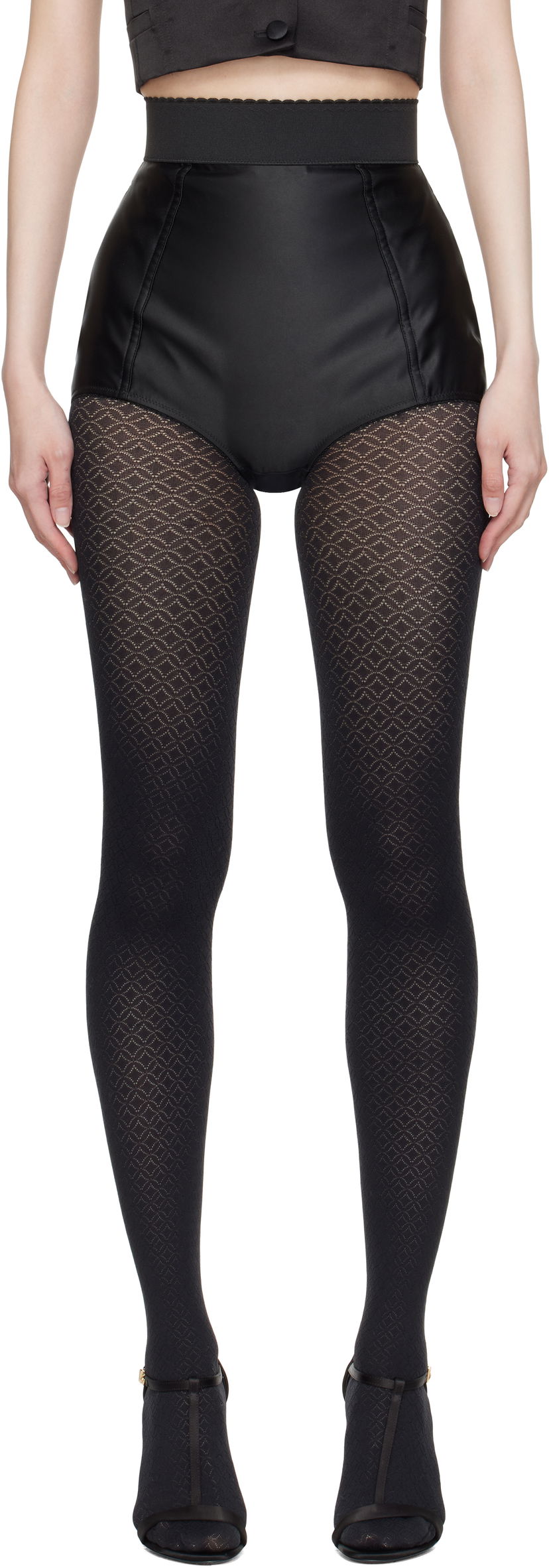 Sukat Dolce & Gabbana Dolce&Gabbana Marquisette High-Waisted Shorts Musta | FTAG1T GDCMX