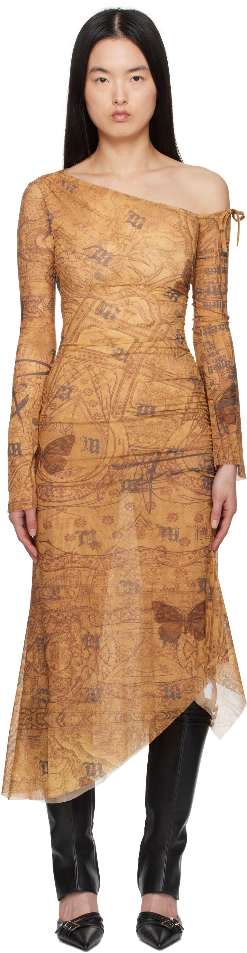 Mekko MISBHV MISBHV Goa Mesh Dropped Shoulder Midi Dress Ruskea | 250W810