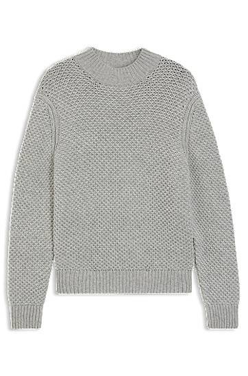 Villapaita BOSS Structured Knit Virgin-Wool Sweater Harmaa | 50550008, 0