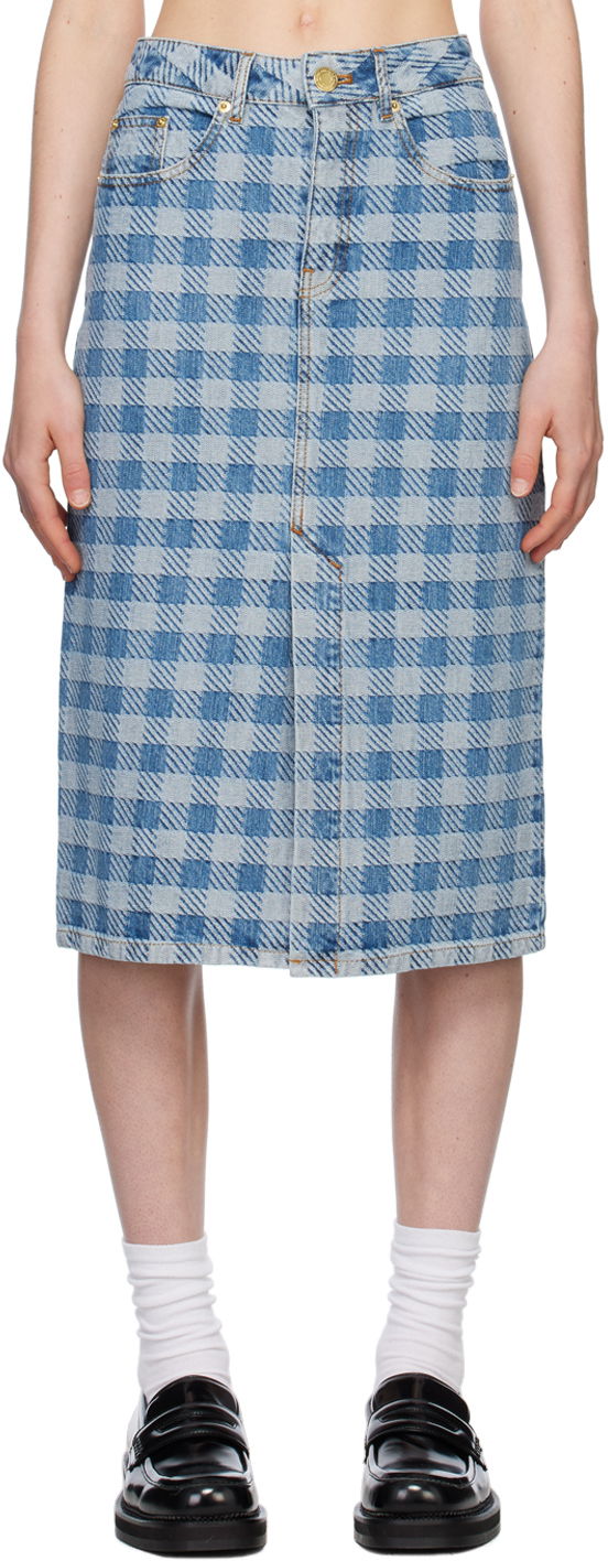 Hame AMI AMI Paris Gingham Denim Midi Skirt Sininen | FSK211.DE0010