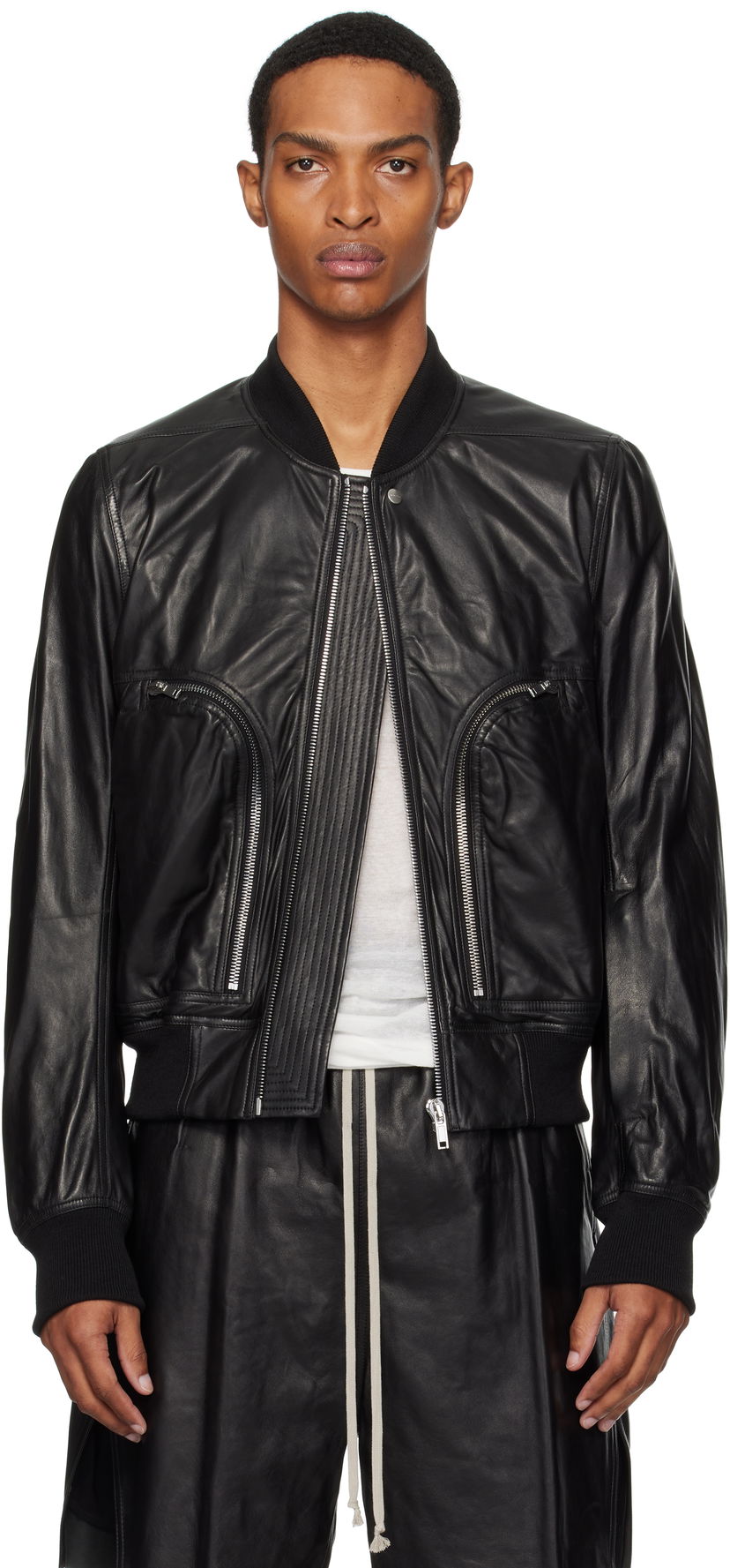 Bomber-takki Rick Owens Rick Owens Bauhaus Flight Leather Bomber Jacket Musta | RU02E1749 LBY