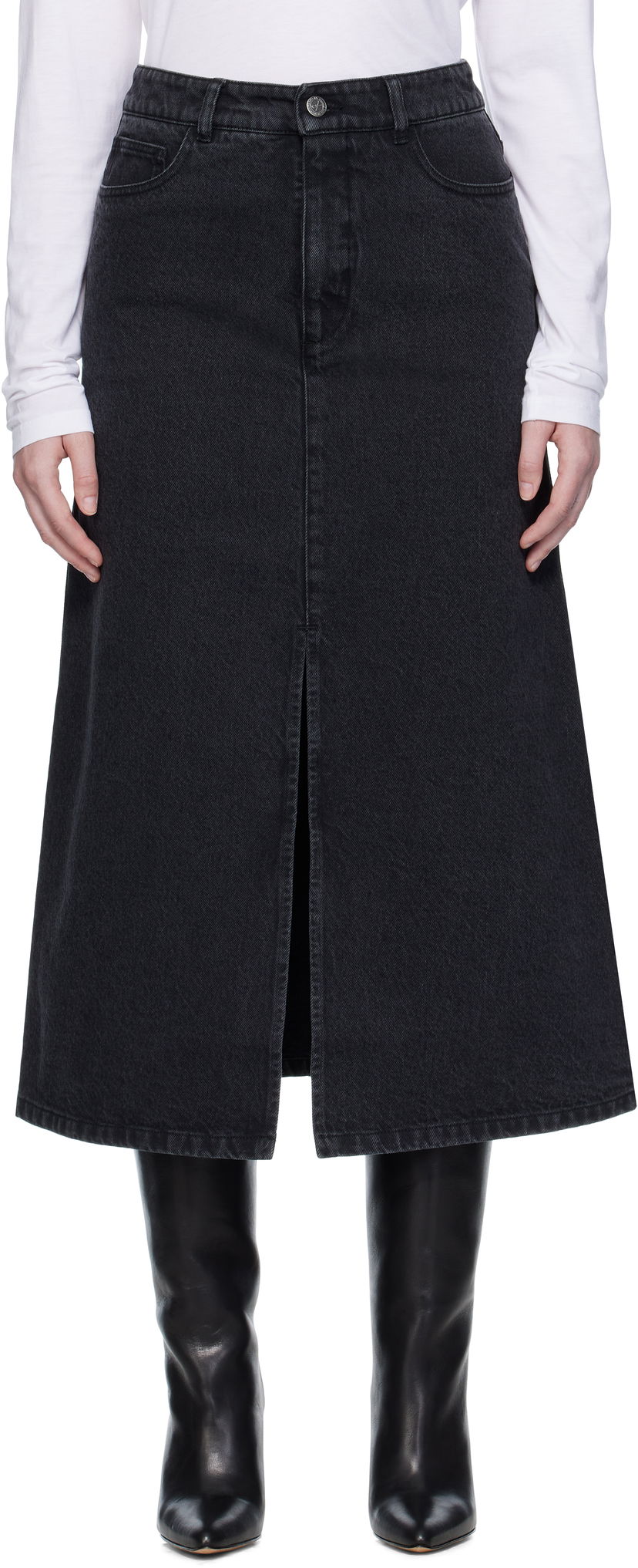 Hame A.P.C. A.P.C. Georgia Denim Midi Skirt Musta | COHDK-F06423