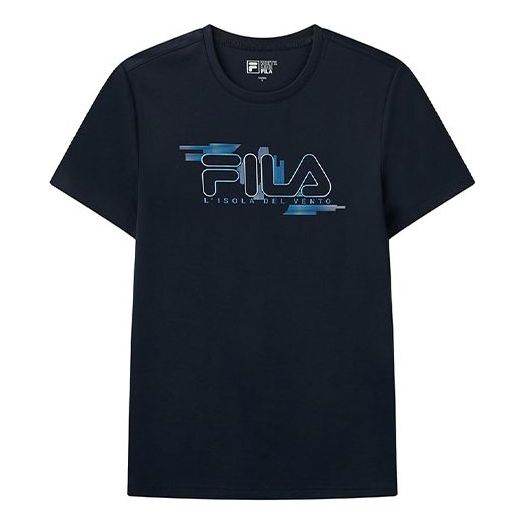 T-paita FILA Loose Knit Graphic Short Sleeve T-Shirt Tummansininen | F11M122102F-NV