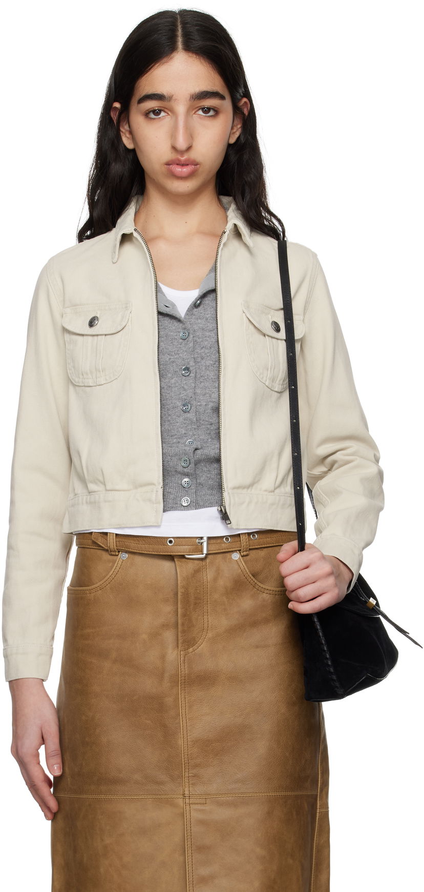 Takki R13 R13 Cropped Rider Denim Jacket Beige | R13WD174-D319A
