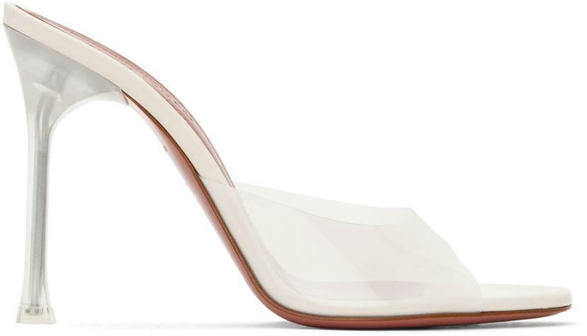Asusteet Amina Muaddi Amina Muaddi Alexa Glass Slipper 105 Heeled Sandals Valkoinen | ALEXA GLASS SLIPPER 105 SR PVC