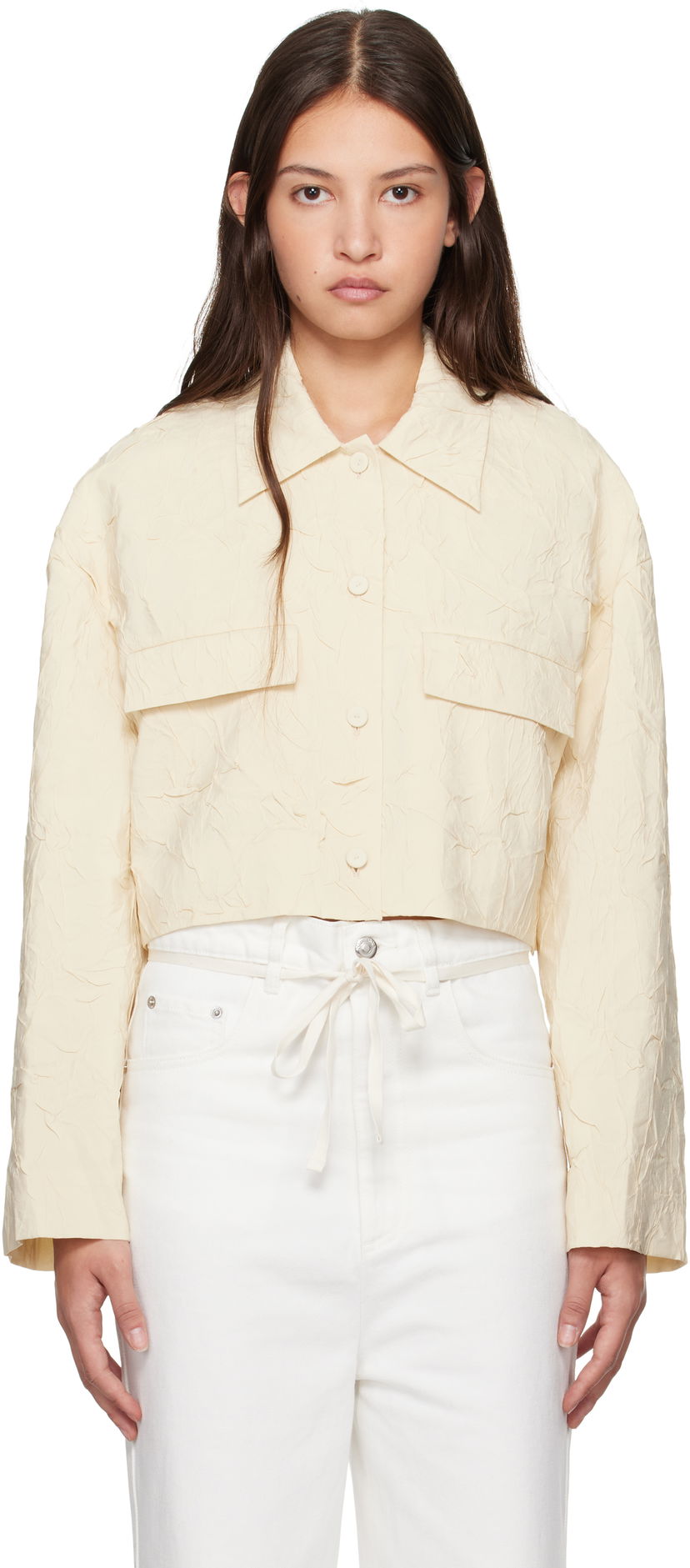 Takki Nanushka Nanushka Coreen Cropped Button-Up Shirt Beige | NW24FWSH38471