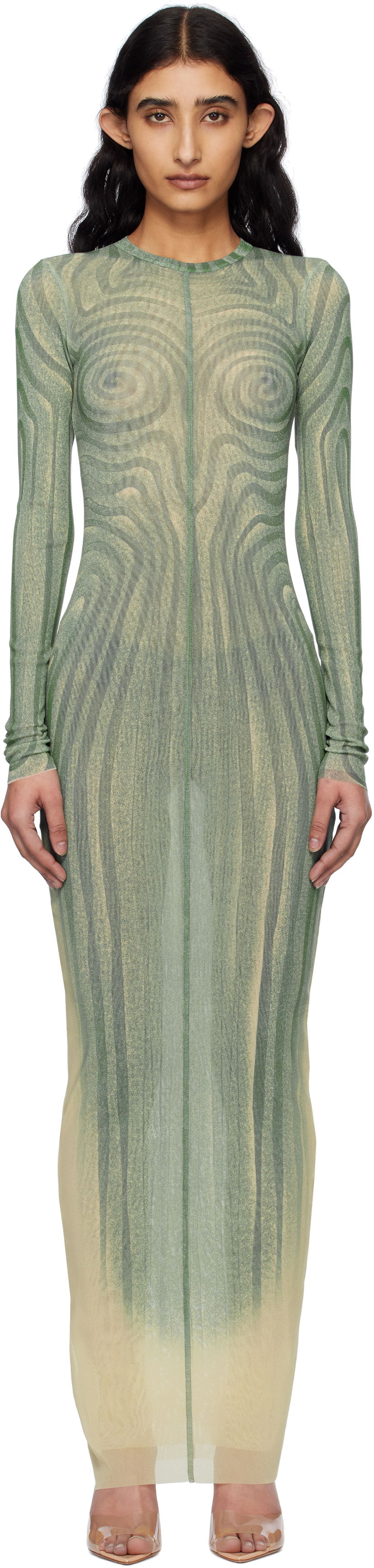 Mekko Jean Paul Gaultier Jean Paul Gaultier 'The Long Spirale' Maxi Dress Vihreä | 25/34-F-RO390-T587-0351