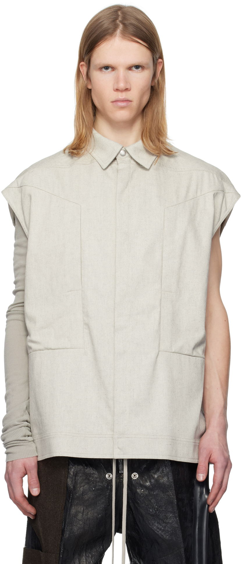 Paita Rick Owens Rick Owens Sleeveless Jumbo Denim Shirt Beige | RU01E5776 DRD