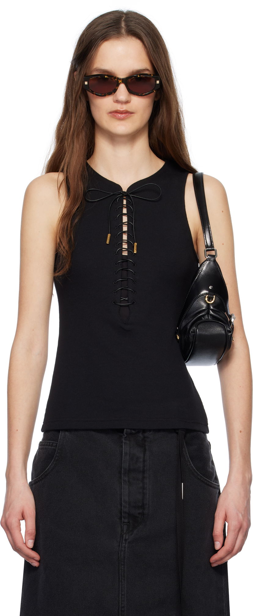 Tankkitoppi Givenchy Givenchy Slim Fit Laces Detail 4G Tank Top Musta | BW70F2317P001