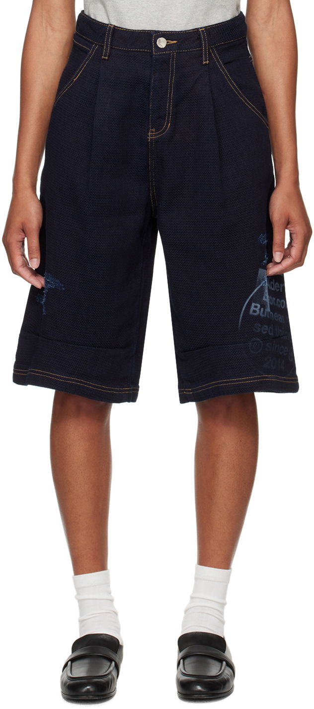 Shortsit ADER ERROR Printed Denim Shorts Tummansininen | BN01SSJE0203BL
