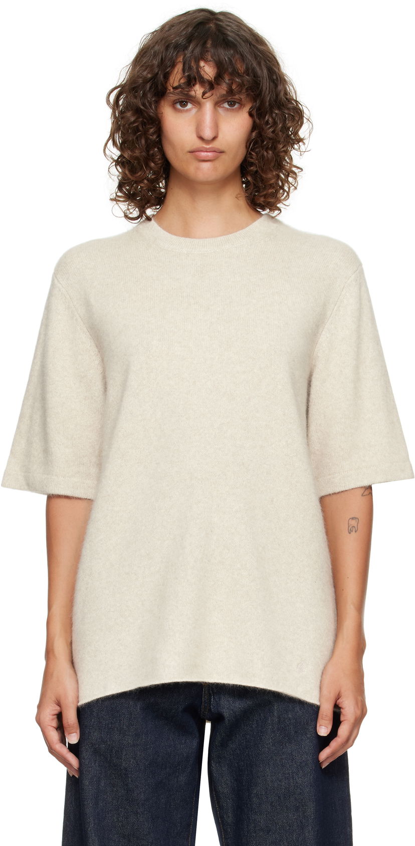 Villapaita Loulou de Saison Loulou de Saison Raven Yak Blend Short Sleeve Sweater Beige | RAVEN