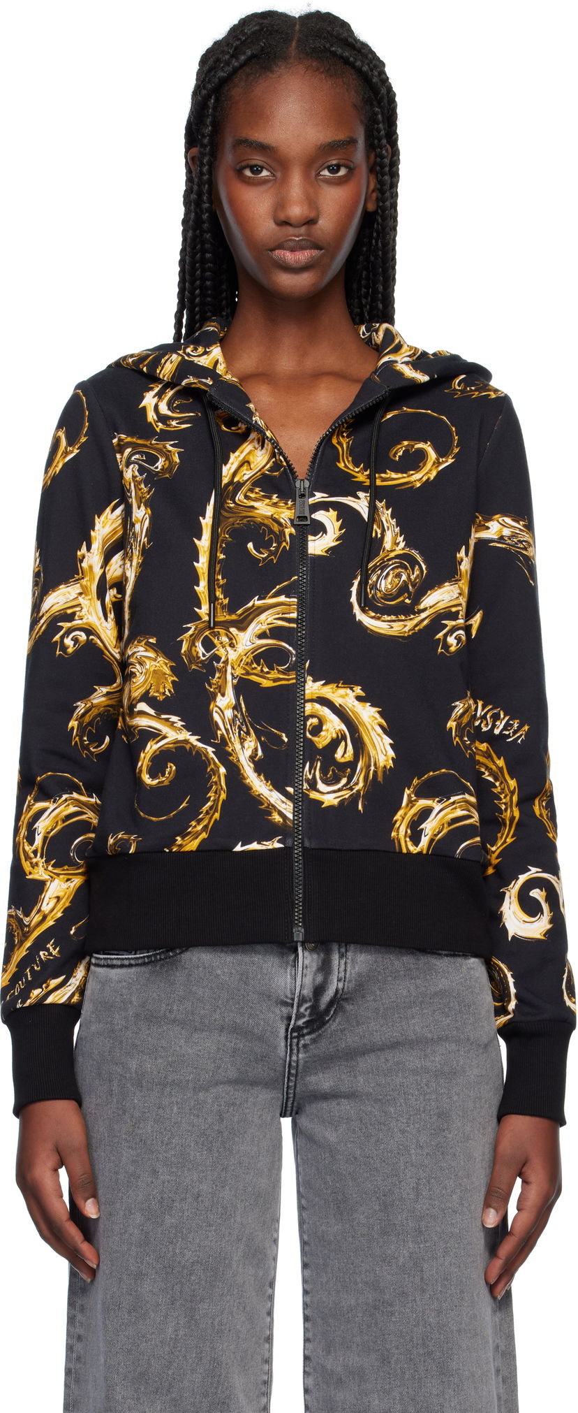 Huppari Versace Baroque Print Zip Hoodie Musta | E77HAI306_EFS171