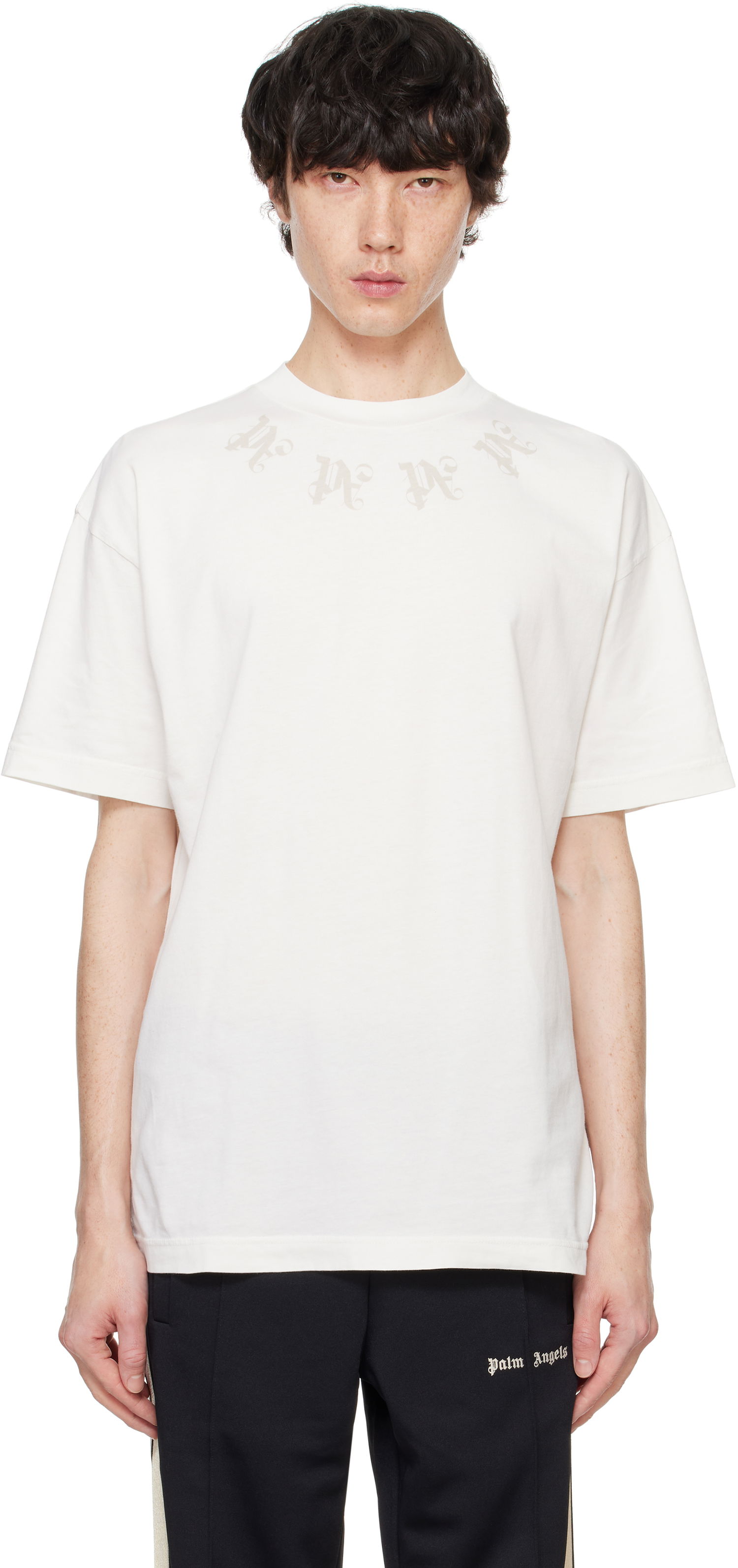 T-paita Palm Angels Statement Monogram Valkoinen | PMAA001F24JER0030320, 0