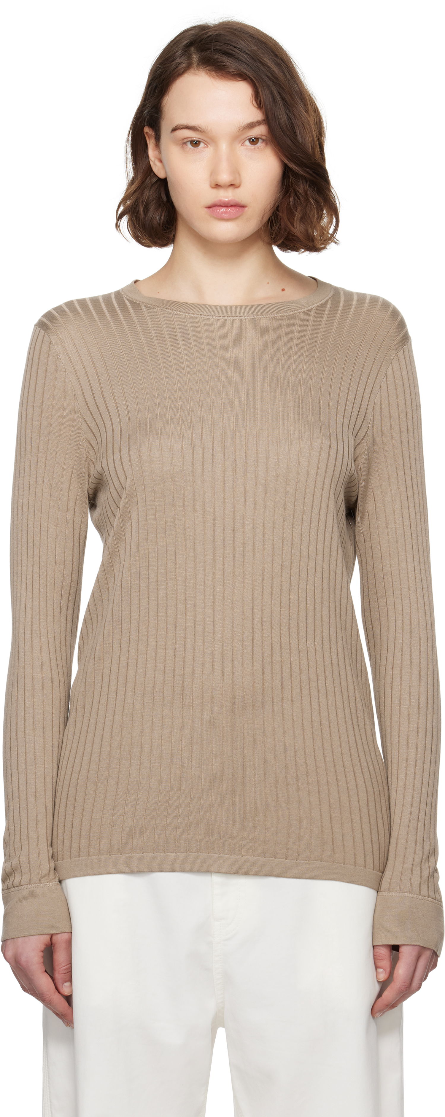 Villapaita The Row The Row Keya Ribbed Knit Sweater Beige | 8970-Y913, 0