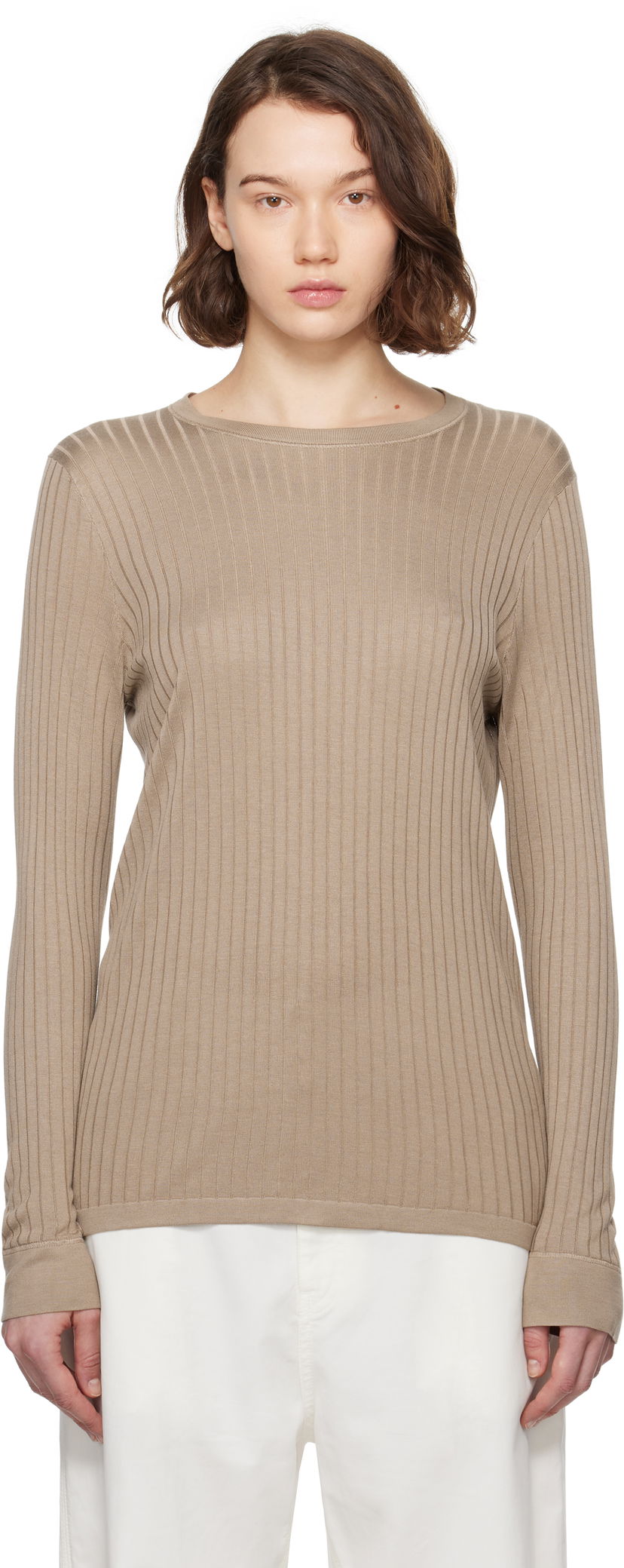 Villapaita The Row The Row Keya Ribbed Knit Sweater Beige | 8970-Y913