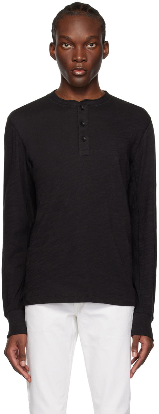 T-paita rag & bone Flame Long Sleeve Henley Musta | M000T676G