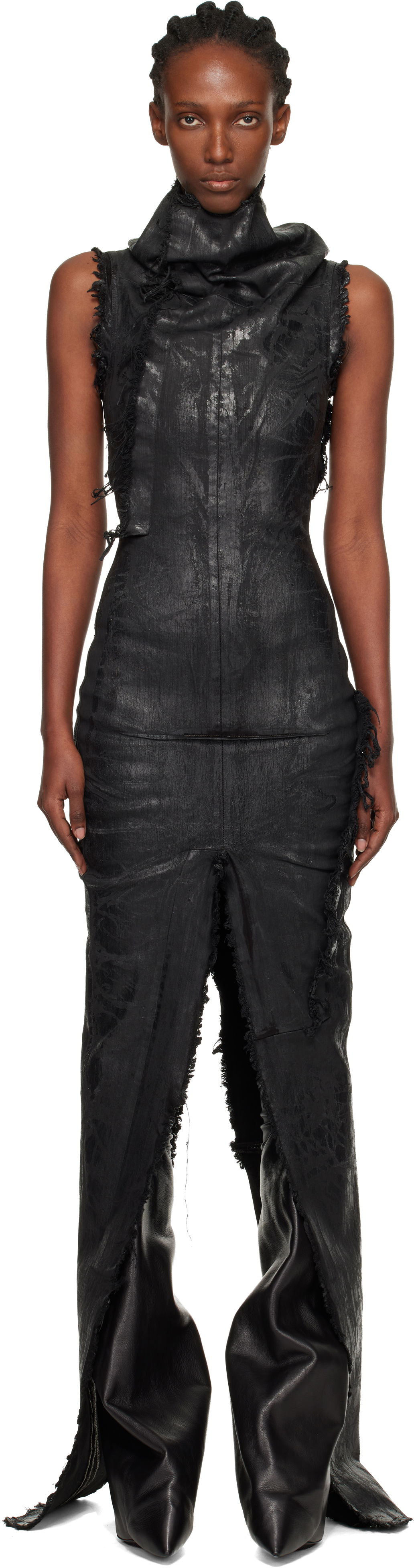 Mekko Rick Owens Distressed Raw-Edge Cowl-Neck Sleeveless Concordians Etna Maxi Dress Musta | RO02E4598 SBMC99, 0