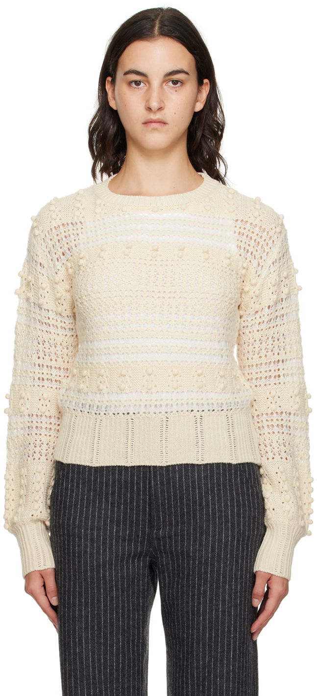 Villapaita rag & bone Striped Crocheted Sweater Beige | WAS23F046LV46