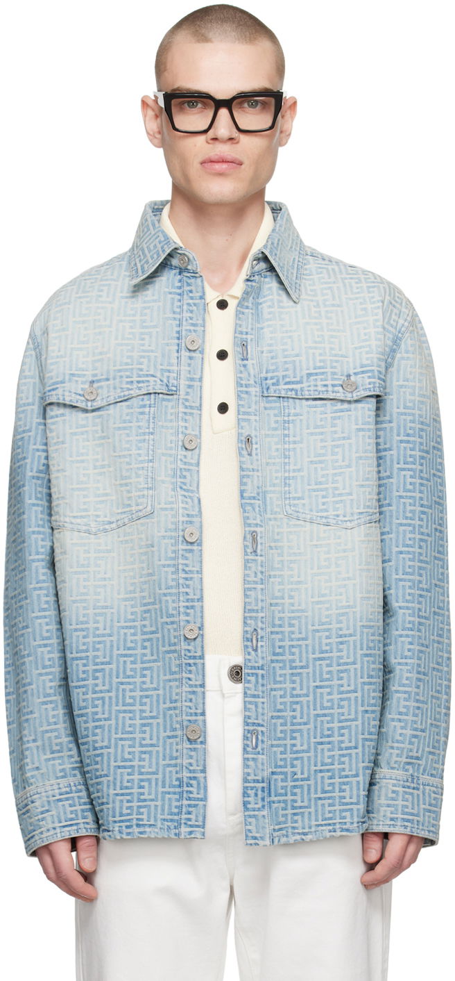Paita Balmain Monogram Denim Shirt Sininen | CH1HC088DD27