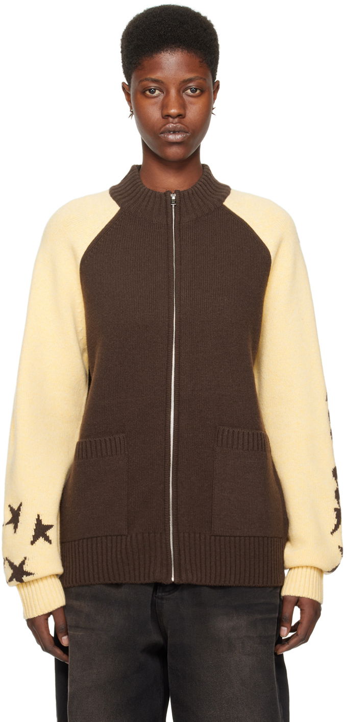 Villapaita We11done We11done Zip-Up Star-Intarsia Cardigan Ruskea | WD-KJ0-24-620-U-BR