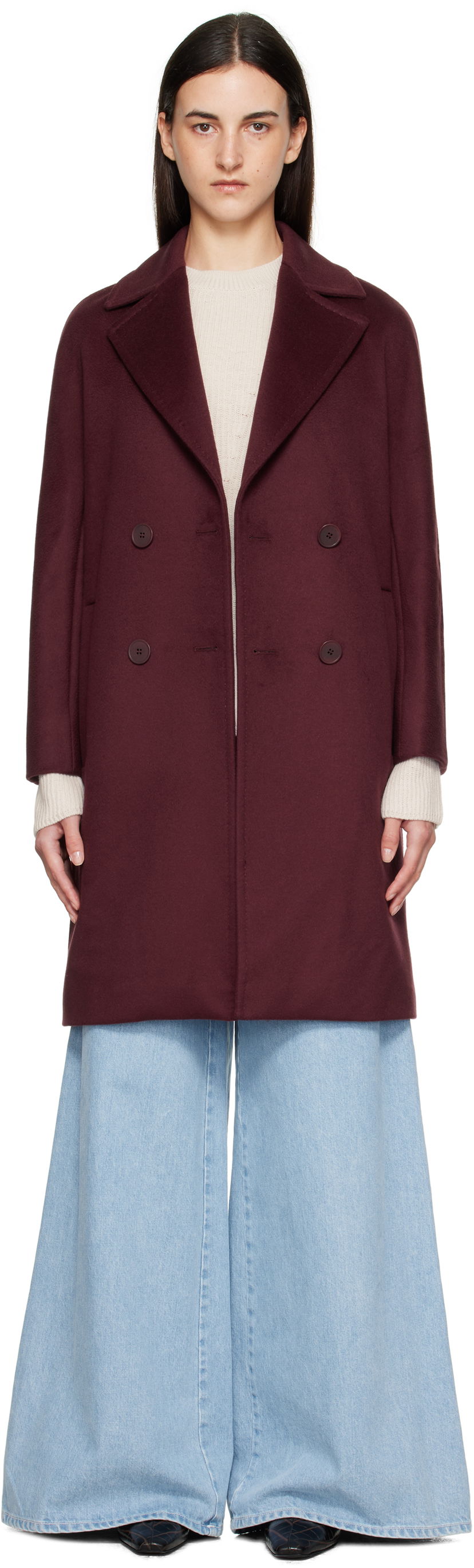 Takit Max Mara Max Mara Agenda Double-Breasted Coat Burgundia | 2526016081