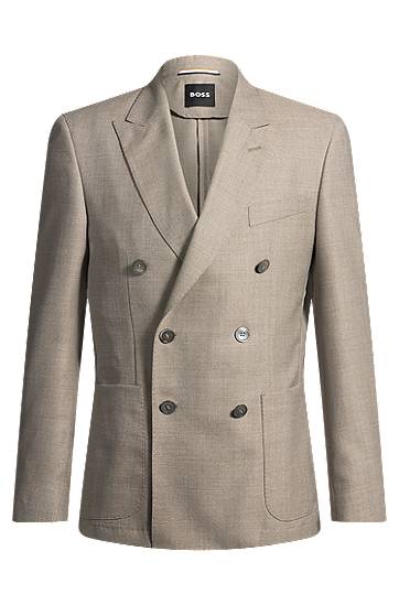 Takki BOSS BOSS Slim-Fit Patterned Virgin Wool Blazer Beige | 50535043, 0