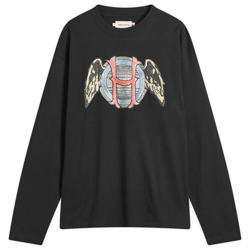 T-paita Honor The Gift Honor the Gift Honor Wings Long Sleeve T-Shirt, Size Large Musta | HTG250248-BLK
