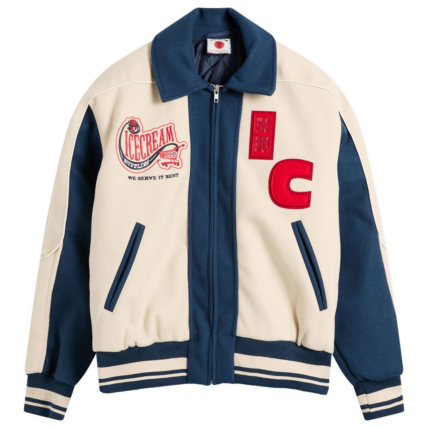 Bomber-takki BBC IceCream Checkout Varsity Jacket, Size Large Tummansininen | IC25301-EBL, 0