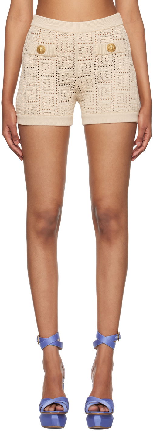 Shortsit Balmain Monogram Knit Shorts Beige | AF0PA197KE25