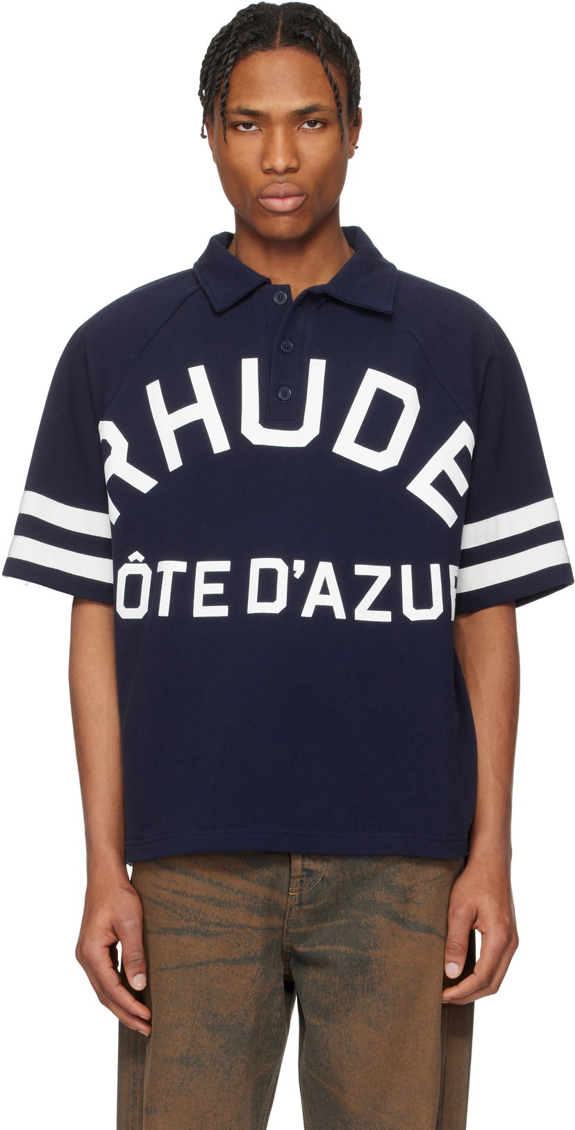 Poolopaita Rhude Rhude Piqué Raglan Polo 'Côte D'Azur' Tummansininen | RHPS25PO02012