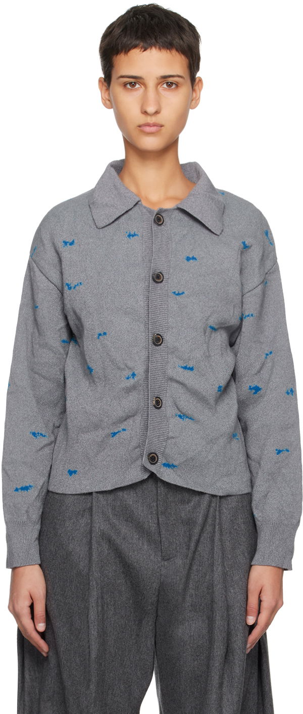 Villapaita ADER ERROR Embroidered Button-Up Cardigan Harmaa | BMADFWKT0703GR