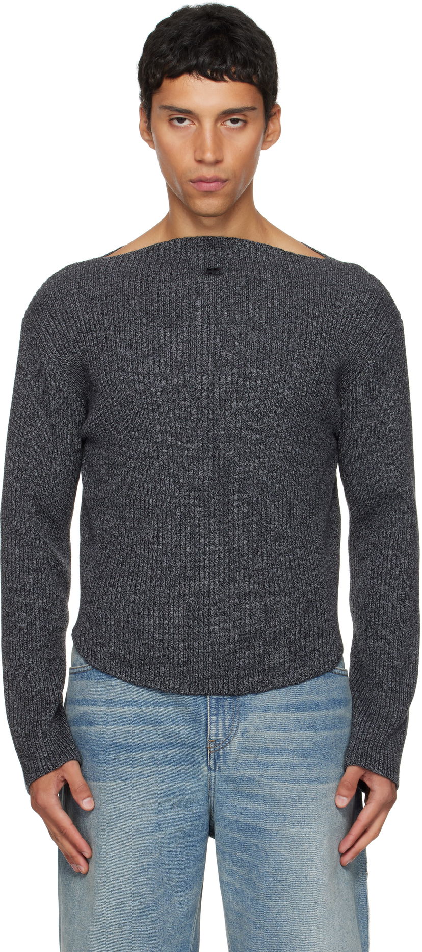 Villapaita Courrèges Courrèges Boatneck Ribbed Wool Sweater Harmaa | 325MPU239FI0036