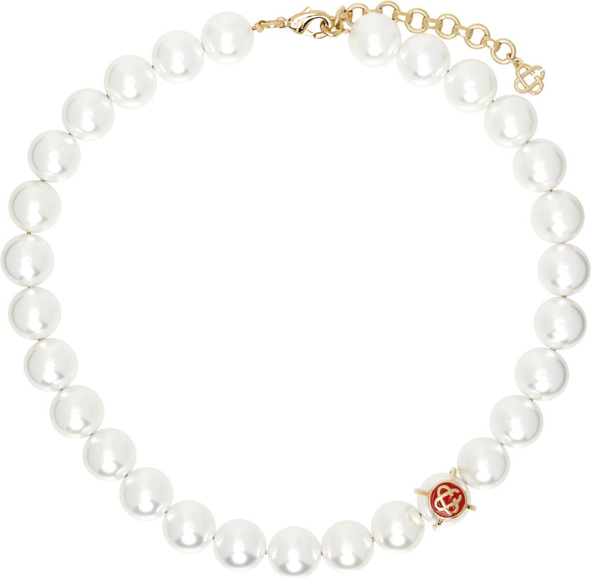 Kaulakoru Casablanca Faux Pearl Necklace With Logo Accent Valkoinen | APS25-JW-256-01