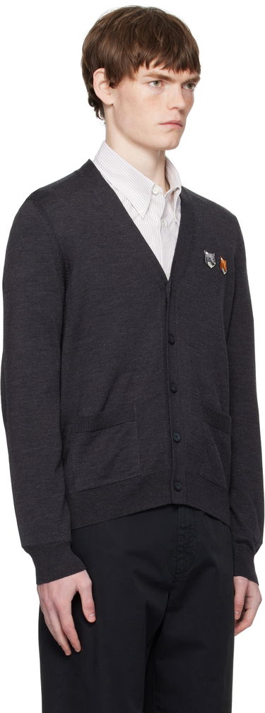 Villapaita MAISON KITSUNÉ Double Bold Fox Head Patch Regular Cardigan Harmaa | OM051CFKT1036, 1