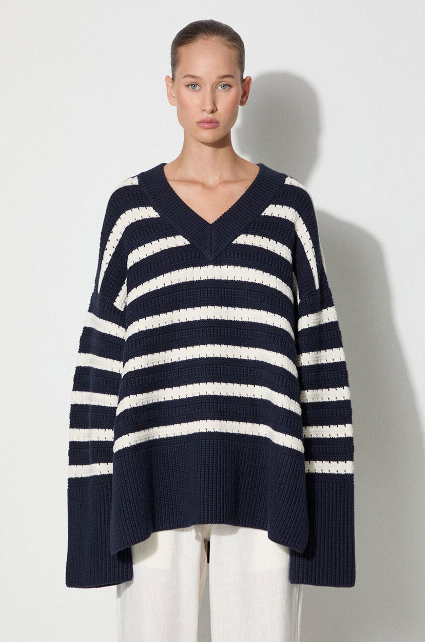 Villapaita Samsoe Samsoe Samsoe Samsoe Striped V-Neck Sweater Tummansininen | F23300195
