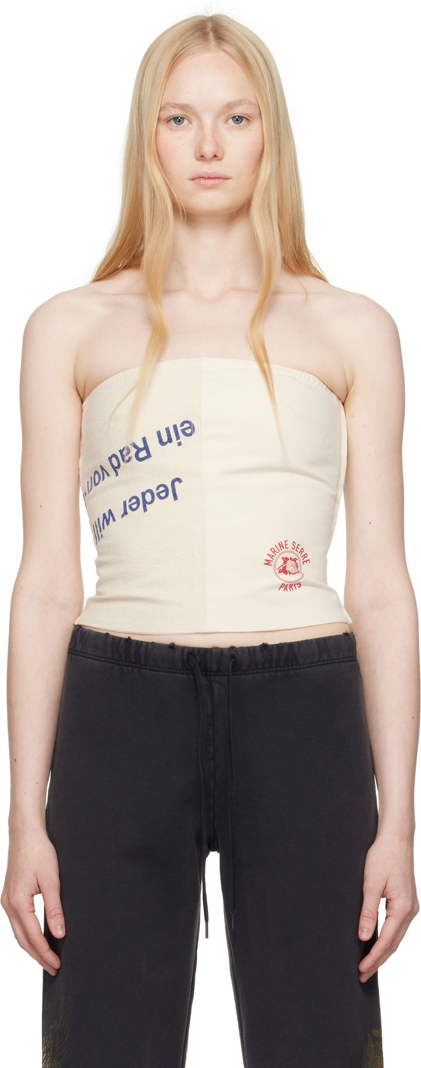 Tankkitoppi Marine Serre Marine Serre Regenerated Bustier Top Beige | WTO436A UWOV0009