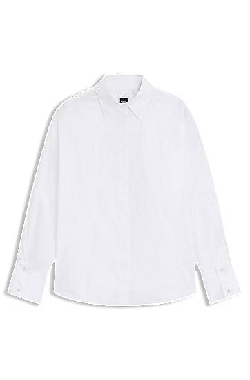 Paita BOSS Relaxed-fit Cotton Blouse with half-buttoned sleeves Valkoinen | 50548455
