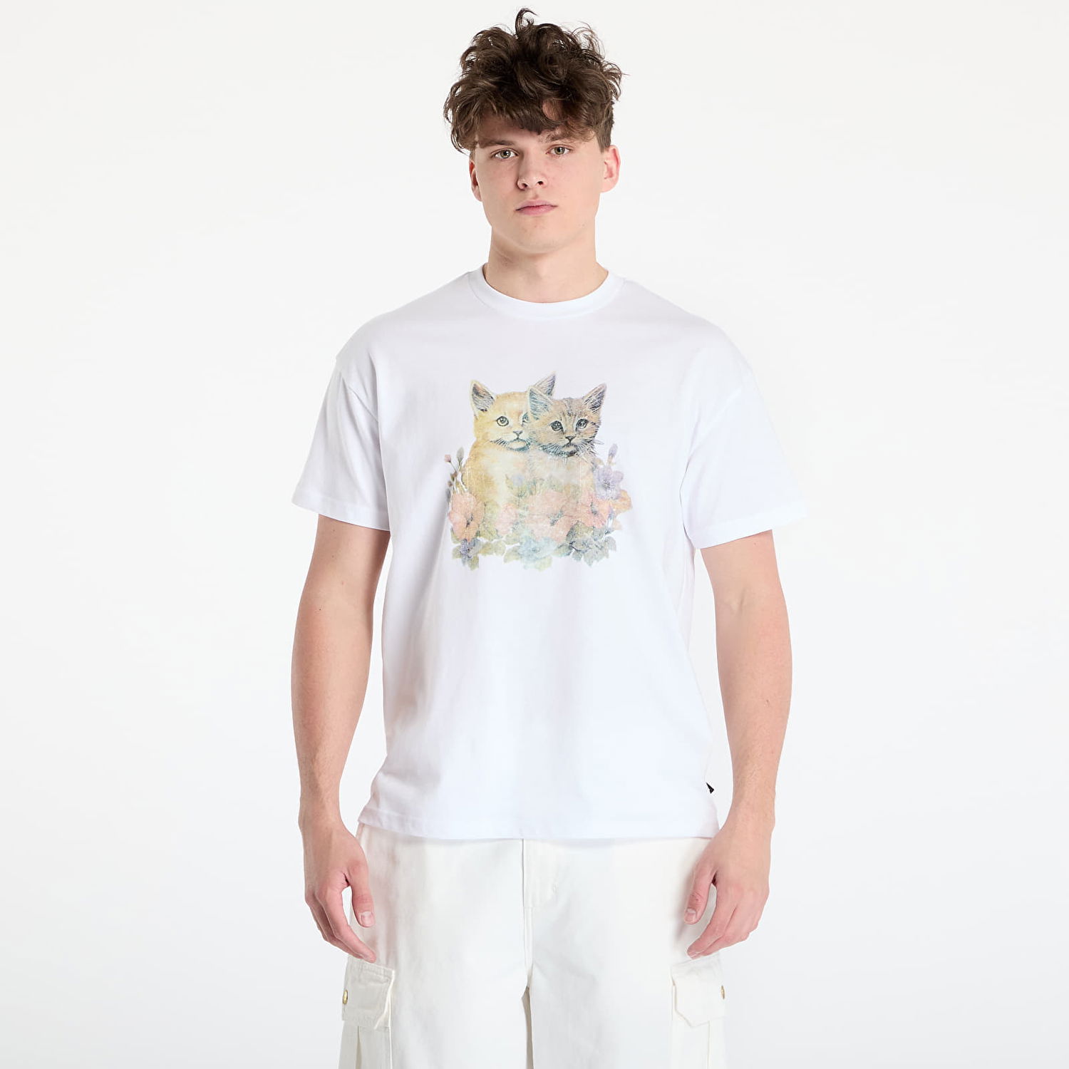T-paita Vans Oversized Short Sleeve T-Shirt with Kitten Print Valkoinen | VN000MD2WHT1, 0