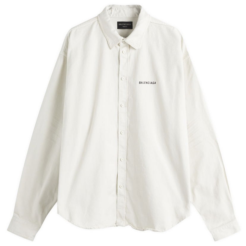 Paita Balenciaga Balenciaga Long Sleeve Oversized Shirt, Size Large Valkoinen | 822840-TRWA5-9000