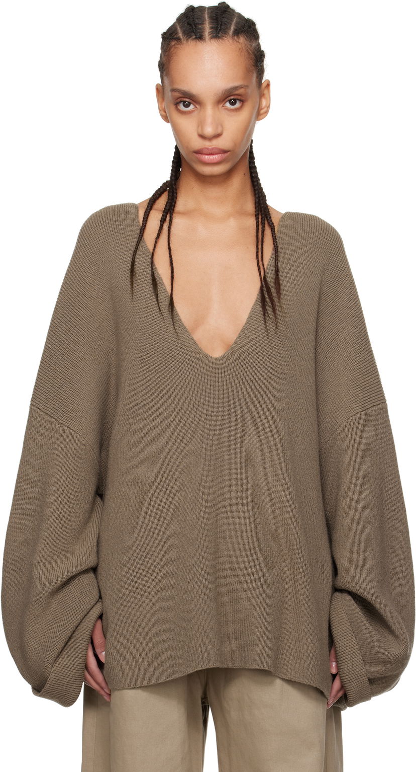 Villapaita Entire Studios Entire Studios Dormer V-Neck Balloon-Sleeve Sweater Ruskea | ES2715DT