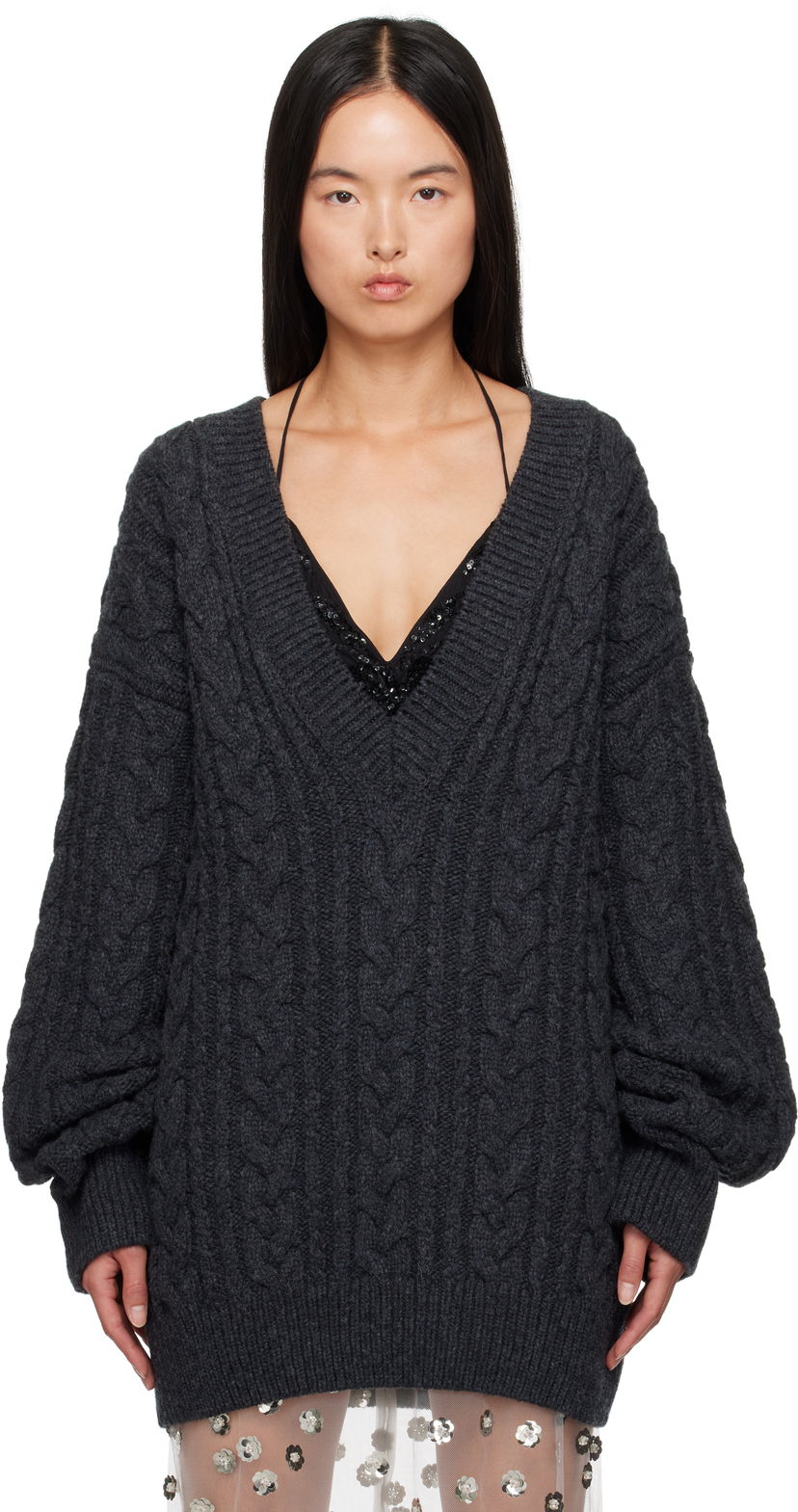Villapaita Cecilie Bahnsen Alia V-Neck Knit Sweater Harmaa | 3.24KNI51005 ALIA JUMPER